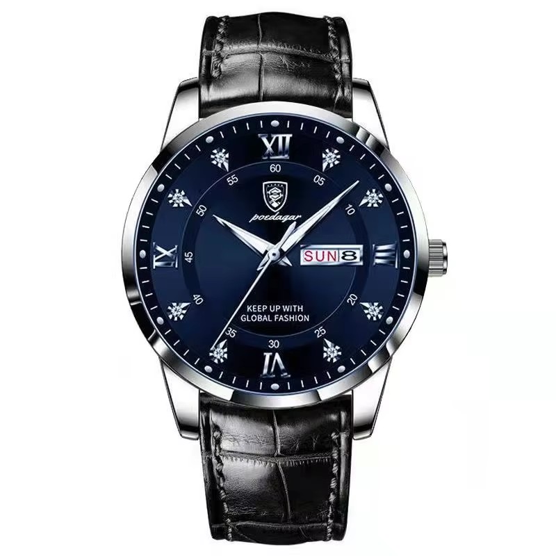 5 blue dial silver case black strap