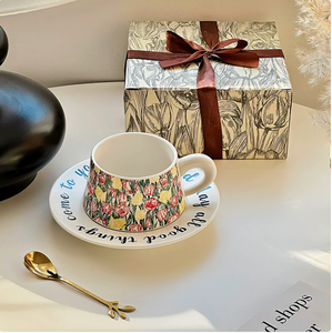 Tazas <span class=keywords><strong>de</strong></span> Café y Espresso <span class=keywords><strong>de</strong></span> Cerámica con Diseño Floral Coreano Retro <span class=keywords><strong>de</strong></span> Alta Gama, Aptas para Microondas, 260 ml - Product Image 4