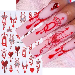 Pegatinas <span class=keywords><strong>de</strong></span> Uñas 5D con Diseño <span class=keywords><strong>de</strong></span> Reina <span class=keywords><strong>de</strong></span> <span class=keywords><strong>Picas</strong></span>, Llama y Telaraña, Decoraciones <span class=keywords><strong>de</strong></span> Uñas con Corazón y Purpurina Roja y Negra para Halloween - Product Image 1
