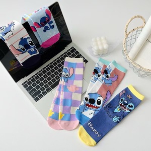 Stitch Cartoon Mid Calf <b>Socks</b> For Women Breathable Casual Spring Summer <b>Socks</b> With Anime Design - Product Image 1