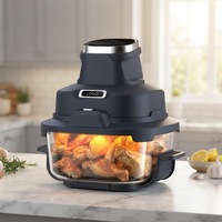 Freidora de Aire Portátil Moderna de 1600W con Doble Recipiente de Vidrio, Función de Asador, Control Digital 6 en 1, Diseño Compacto que Ahorra Espacio