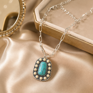 Collana con ciondolo blu-verde, gioielli retrò da donna, regali - Product Image 3