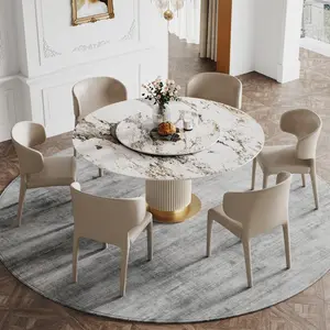 Ensemble de table à manger de luxe en marbre, meuble rond et carré, table à manger, 80x80cm, 4 pièces