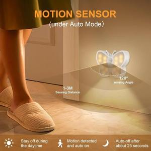 Cute Butterfly Motion <b>Sensor</b> Night <b>Light</b> 3 Colors Dimmable Smart Wireless Magnetic Ambient Lamp USB Rechargeable Cabinet <b>Lights</b> - Product Image 2