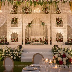 Panel de Fondo para Bodas de Lujo, Tallado en Blanco, Estilo Mandap, Arco Mughal, Decoración de Escenario para Eventos Premium, Calidad de Exportación, Fabricante - Product Image 1
