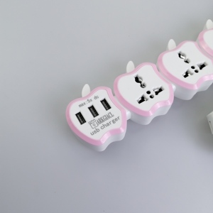 เต้ารับอเนกประสงค์รูปทรงแอปเปิ้ลสีชมพูใหม่ พร้อมช่องเสียบ USB รุ่นปี 2022 - Product Image 2