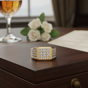 Real Diamond <b>Mens</b> Engagement <b>Ring</b> in 14K Yellow Gold - Product Image 3