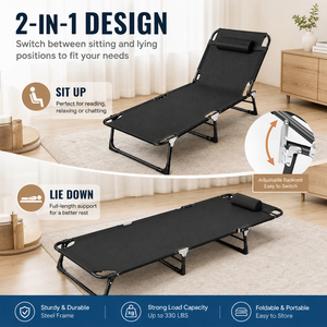 Modern Metal 2-in-1 <b>Folding</b> Camping <b>Cot</b> Adjustable Backrest Portable Lounge Chair for Outdoor Beach Office Use EU Dropshipping - Product Image 3