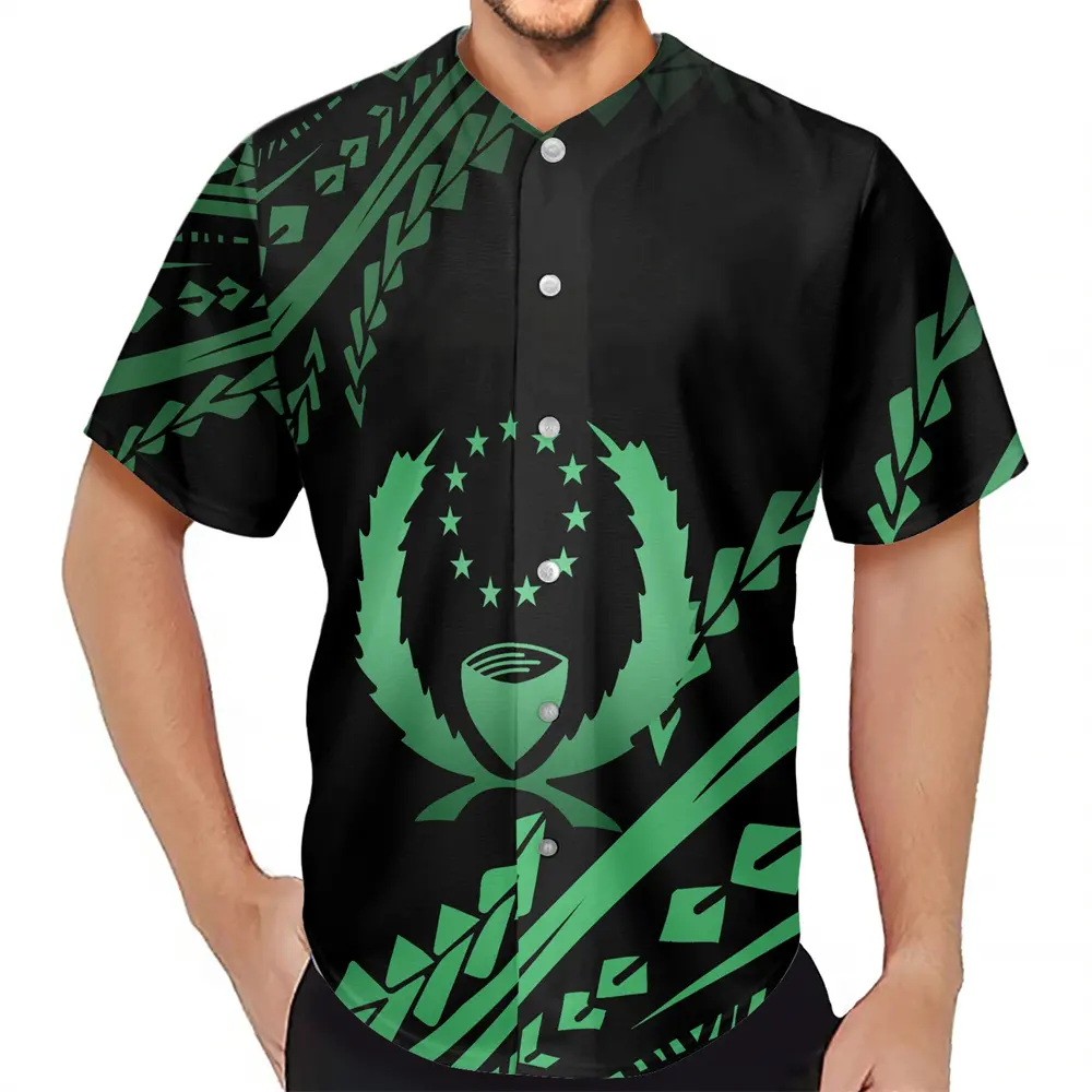 Grüne Kurzarm Kleidung Männer PHONPEl Islands Männer Button Up Shirt Samoa Polynesian Tribal Print Männer T-Shirts Casual Großhandel