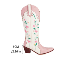 WETKISS-Bottes de cow-boy à fleurs roses, bottes western vintage à talon bas, collection été, printemps, 2025