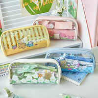 Boîte à crayons en PVC transparent pour enfants, étui à crayons scolaire en plastique transparent personnalisé et mignon