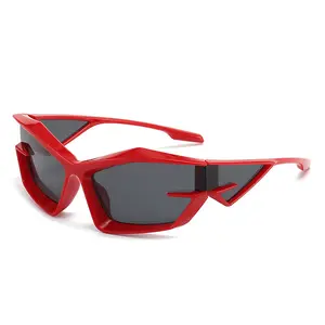 Kırmızı mor yeşil gümüş Y2K Unisex moda güneş gözlükleri fütüristik teknoloji UV400 koruma
