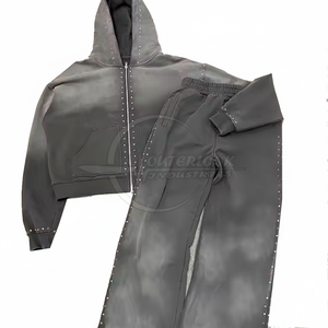 Nouveau design à la mode votre propre logo hommes survêtements avec fermeture éclair le plus chaud lavage à l'acide strass survêtement pour hommes - Product Image 1
