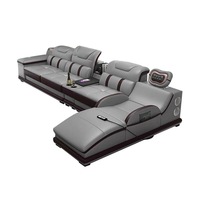 Canapé d'angle multifonctionnel en cuir véritable avec haut-parleur Bluetooth intégré et rangement, design moderne et minimaliste pour salon