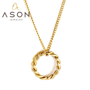 Collar con colgante circular trenzado en oro de Ason Jewelry, diseño geométrico minimalista de acero inoxidable para mujer, ideal para regalo. - Product Image 1