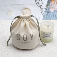 Sac d'emballage cadeau en coton et lin à fond rond imprimé de logo personnalisé pochette de bougie en mousseline naturelle écologique sacs à poussière pour bougies