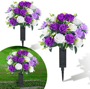 Fleurs artificielles pour cimetière avec vase, fleurs réalistes pour tombes, résistantes aux UV, pour la Journée commémorative - Product Image 1