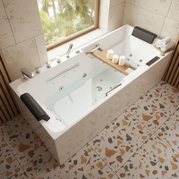 Baignoire double moderne en acrylique avec système de jets d'air et de remous, baignoire autoportante pour usage hôtelier, design écologique