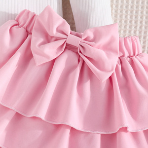 ชุดเด็กผู้หญิงสไตล์เจ้าหญิงหวานแหวว แฟชั่นเสื้อแขนยาวสองชิ้น ชุดกระโปรงจีบประดับโบว์สวยหรู ขายส่งจากโรงงาน - Product Image 5