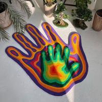 Tapis 3D multicolore personnalisable en forme de paume tufté à la main