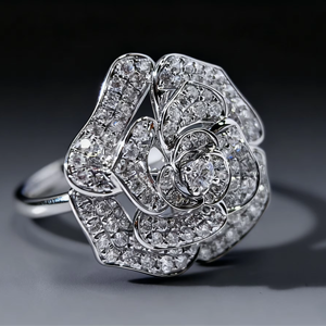Rose Shaped Natural Diamond Gold Plated <b>Ring</b> High-Grade Luxury Unisex Customizable for Wedding & Anniversary - Product Image 1