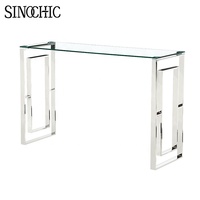 Table console moderne en verre chromé, finition miroir, plateau en verre trempé pour entrée et couloir
