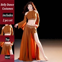 Nueva moda mujer traje de danza del vientre mangas de cuerno conjunto de danza Oriental suave estirado clase grupo danza Falda larga con bragas