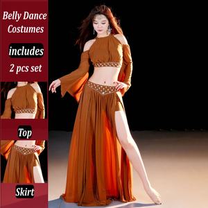 Nouvelle mode Costume de danse du ventre pour femmes manches en corne ensemble de danse <span class=keywords><strong>orientale</strong></span> doux et étiré classe groupe danse jupe longue avec culotte - Product Image 2