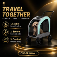 Poussette pliable et respirante pour animaux de compagnie, chariot de transport fermé en maille à quatre roues pour voyages en extérieur
