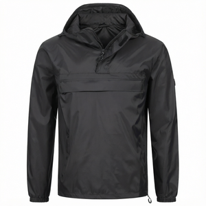 <b>Men's</b> Black Half-Zip Hooded Anorak Windbreaker Lightweight <b>Pullover</b> <b>Jacket</b> - Product Image 1