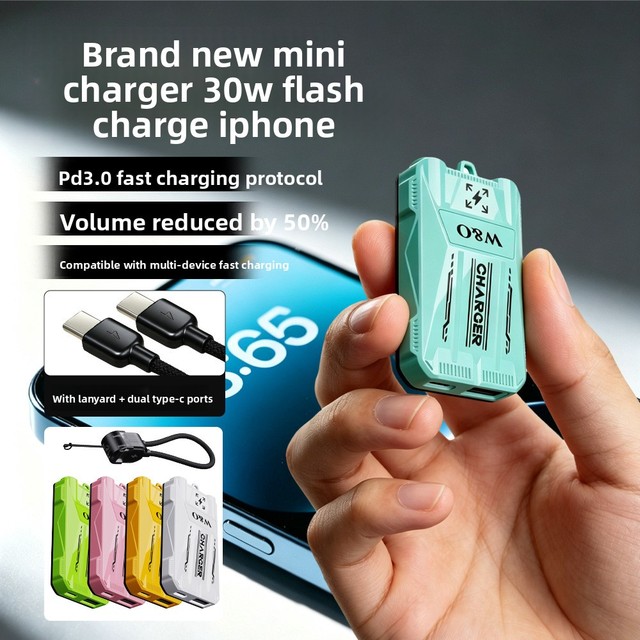 Auto Retracting Cable PD Fast Charging GaN-based Foldable Plug Compatible New 30W USB-C Smartphone Charger