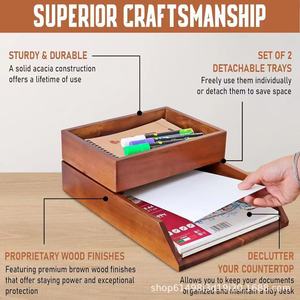 Caja de almacenamiento de madera para escritorio, caja de almacenamiento de documentos, caja de almacenamiento de doble capa para cuadernos y folletos. - Product Image 5