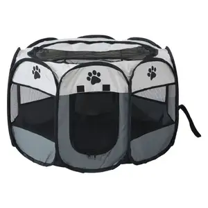 Estoque Oxford Tecido Esgrima Outdoor Portátil Puppy Cats Pet Cage Dobrável Cerca Octogonal Dog Pet Tent