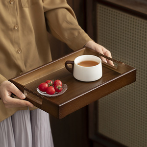 Plateau de service moderne minimaliste en noyer noir avec poignée en bambou pour restaurant et usage domestique 12x8 pouces - Product Image 1