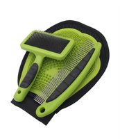 Ensemble de gants et de brosses de bain pour animaux de compagnie avec peigne en plastique pour le toilettage des chiens et des chats - Outil de nettoyage pour éliminer les poils lâches