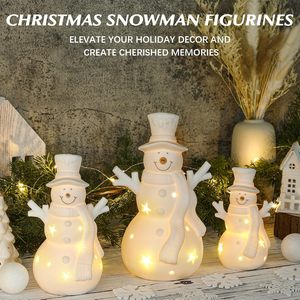 Winter Holiday Nordic Handcrafted LED Ceramic Snowman Figurines-<b>Christmas</b> Decorations Matte Finish 11cm for Indoor/Outdoor Use - Product Image 3