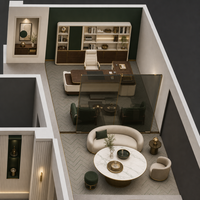 Service de rendu 3D de bureaux modernes en bois, visuel d'intérieur, rénovation de bureaux commerciaux, projet complet pour centre commercial
