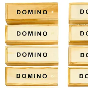 Kotak penyimpanan kartu Domino persegi panjang, kotak kemasan kartu motif kayu padat 28 buah