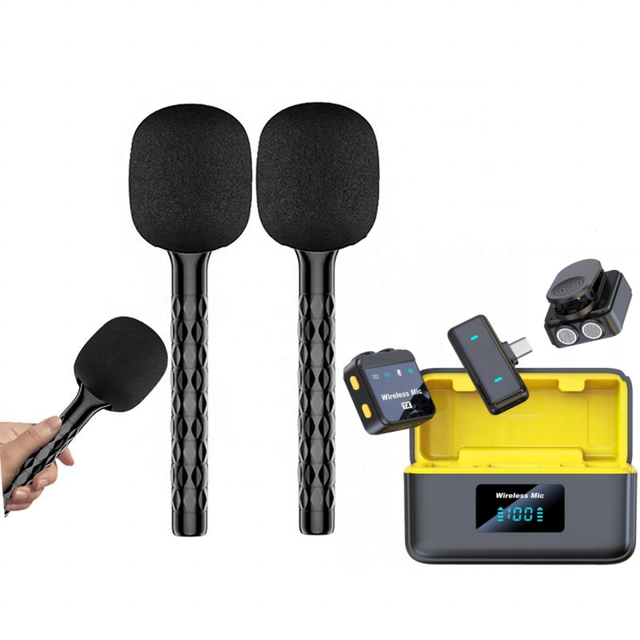 Q9 Professional Wireless Microphone Kit Handheld Hand Stick Noise Reduction Dual Mic Lapel Lavalier Interview Microphone