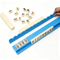 U.fun Ensemble de supports et poussoirs de mahjong américains en bois massif ondulé de 17,5 pouces, supports magnétiques pour tuiles, règles festonnées deux-en-un