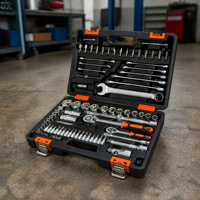 Kit complet de 82 outils d'entretien de véhicules avec outils à main en acier au chrome-vanadium et loquets de boîte à outils pour le service des bougies d'allumage