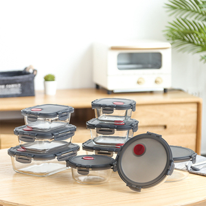 Cao <span class=keywords><strong>Borosilicate</strong></span> lò vi sóng an toàn kín vòng Crisper Bộ hình chữ nhật bữa ăn chuẩn bị Hộp Ăn Trưa vuông thủy tinh thực phẩm lưu trữ container - Product Image 3