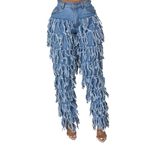 Nouveau Jean en Denim Semi-Extensible Taille Haute Skinny pour Femme avec Franges – Collection Designer - Product Image 5