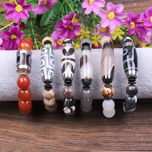 Бусины Из Натурального драгоценного камня с тибетским агатом DZI, позолоченные края, браслет, каменные бусины, подвески, эластичный браслет для женщин