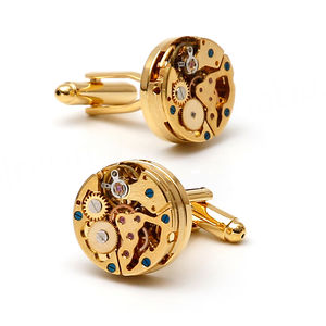 Fashionable Men's <b>Cufflinks</b> Punk Mechanical Gears Round Gold Copper <b>Shirt</b> Accessories - Product Image 3