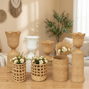 Juego de macetas rústicas de ratán con diseño festoneado para decoración de interiores, maceteros de color natural, jarrones de mimbre hechos a mano - Product Image 2