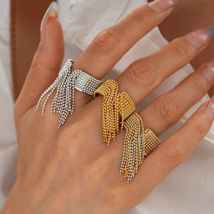 Waterproof Non Tarnish <b>Rings</b> 14k 18k PVD Gold Plated Fashion 316L Stainless Steel Bead Dangle <b>Ring</b> For <b>Fingers</b> - Product Image 2