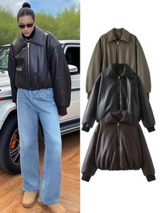 Veste courte décontractée, veste en cuir, veste chaude épaisse - Product Image 5