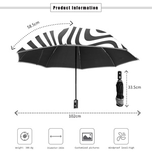 ร่มพับ 3 ตอนแบบกันลม สำหรับเดินทาง พร้อมไฟ LED อัตโนมัติ ดีไซน์พกพาสะดวก สายสะท้อนแสง ลายม้าลาย - Product Image 3