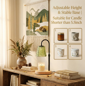 Lampada Scaldacandele Senza Fiamma Multicolore all'Ingrosso, Paralume in Vetro Sfaccettato Color Oro Champagne, Braccio Curvo Regolabile in Metallo con Base in Legno - Product Image 3